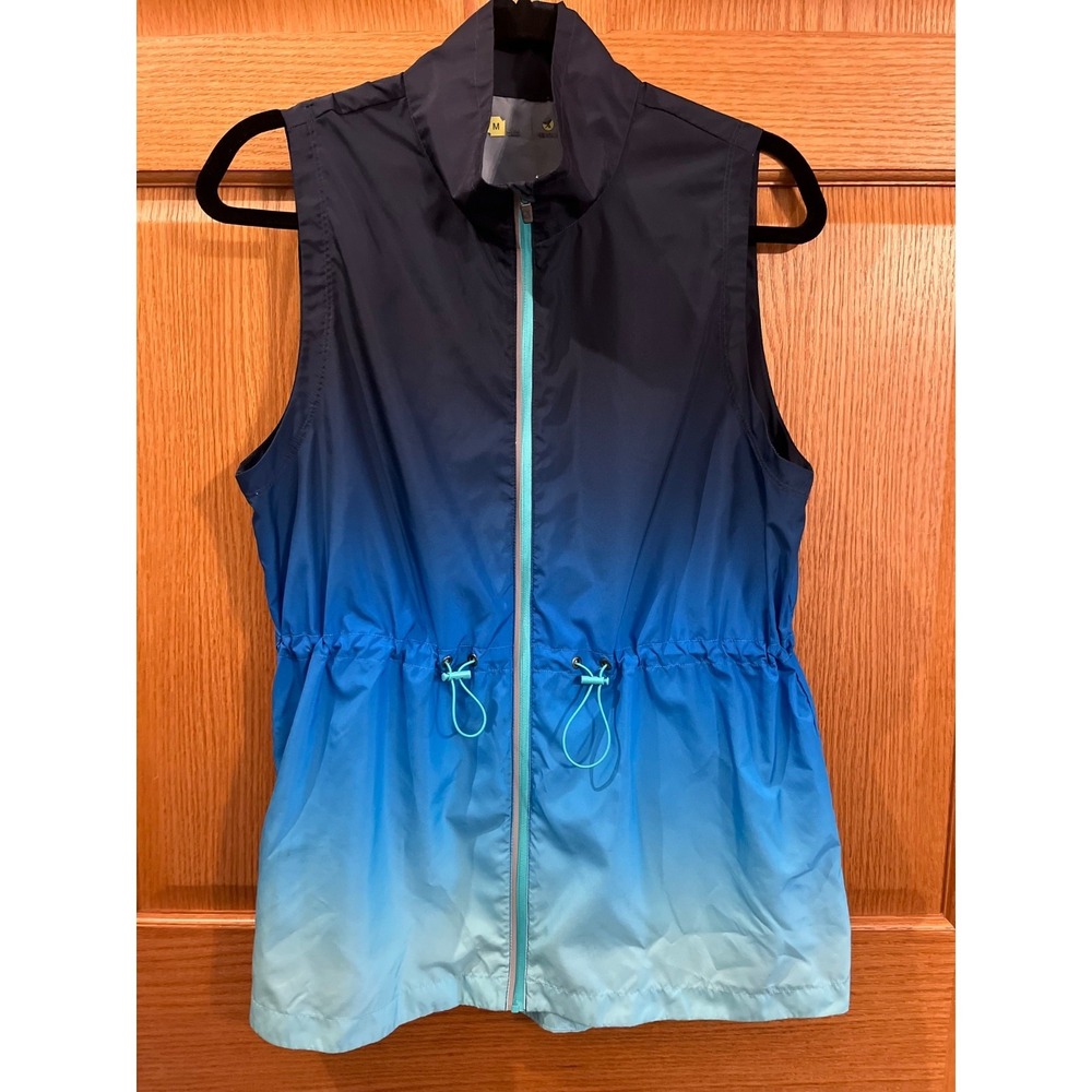 Athletic Ombre Blue Sleeveless Golfing Running Windbreaker Vest Jacket Womens M